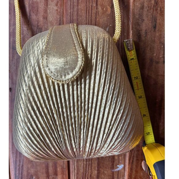 Vintage Carlo Fellini Gold Pleated Evening Bag Crossbody Purse - Picture 7 of 10